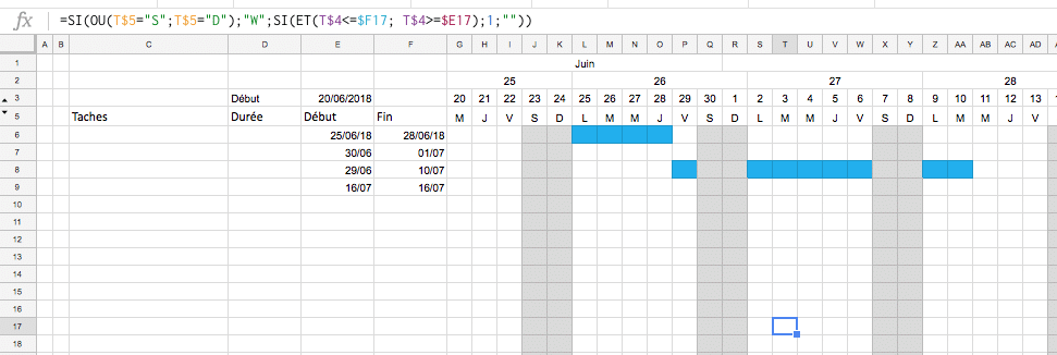 Création d'un planning Excel 