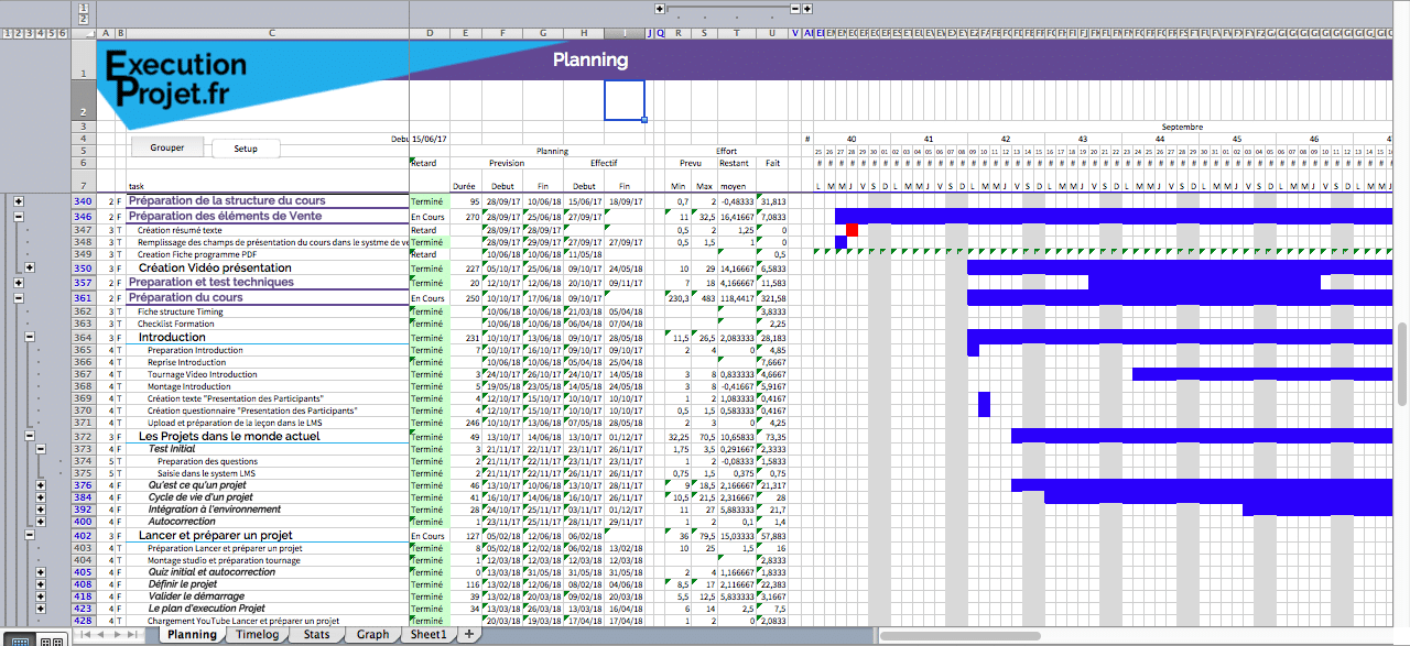 Planning Excel complexe