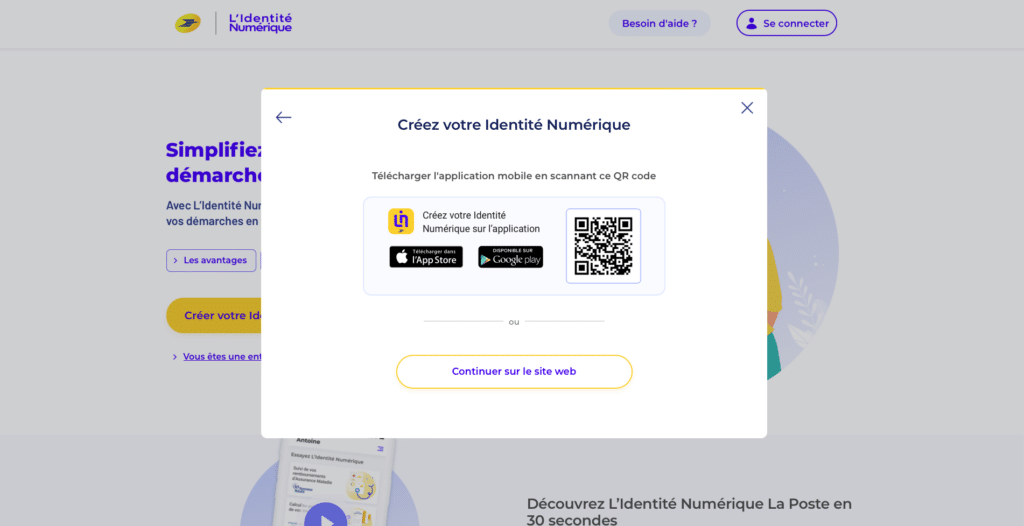 Proposition de téléchargement de l'application l'Identité Numérique La Poste.