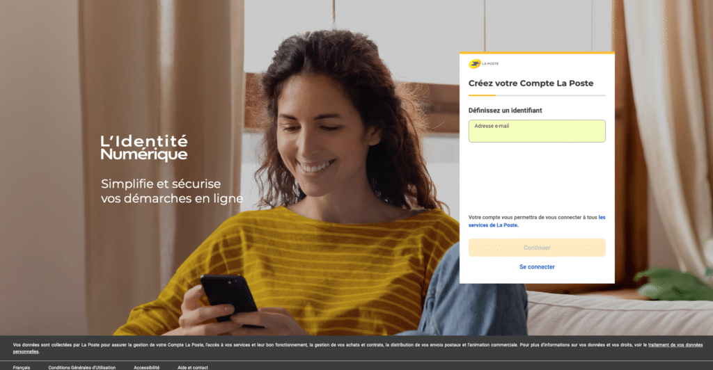 Page de création de compte La Poste.