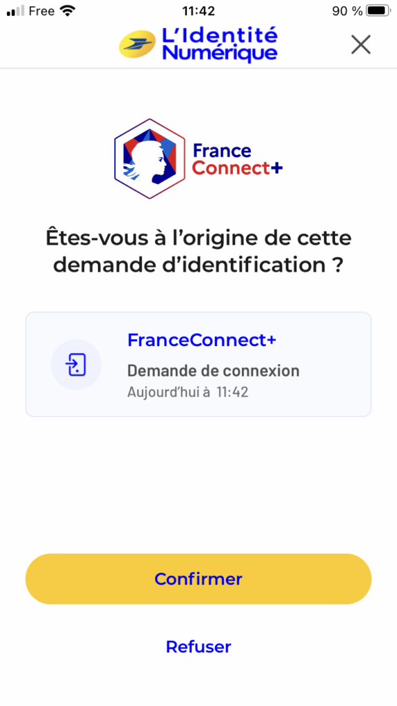 Écran de confirmation sur l'Identité Numérique La Poste