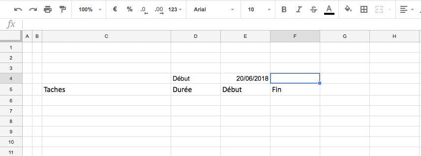 Création d'un planning excel : mise en place des colonnes